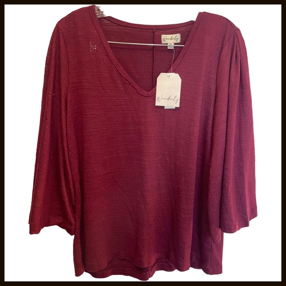 NWT Women’s Wonderly Wine-Colored Bell-Sleeve Blouse Size M - Picture 1 of 5